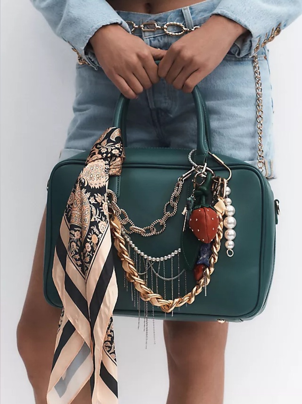 Anthropologie Melie Bianco Natasha Vegan Leather Green Teal Tote Purse Bag Set